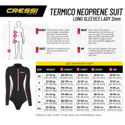 Maillot TERMICO CRESSI Manches Longues Dame 2mm -Plongée Soldes termico dame manche long ta 2